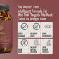 Supplement bottle with certification icons on a maroon background
