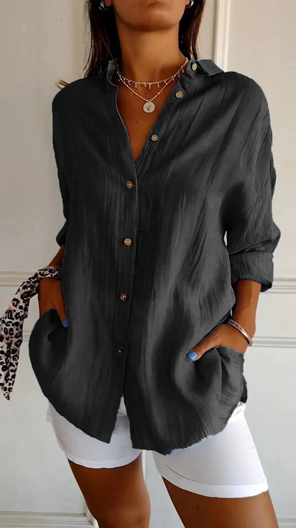 Lapel Long Sleeve Shirt Women&