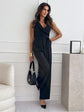V-neck Sleeveless Jumpsuit With Belt Design Summer Fashion Trousers Women&