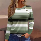 Casual Button Striped Long Sleeve Women's T-shirt