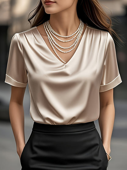 Summer Solid Color Pendant Small V-neck Short-sleeved Shirt Comfortable All-matching