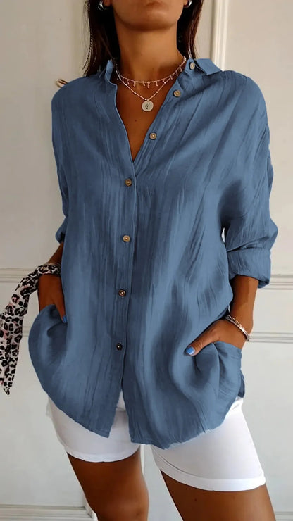 Lapel Long Sleeve Shirt Women&