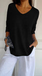 Solid Long Sleeve Sweater Slimming V-neckline Knitwear Women&