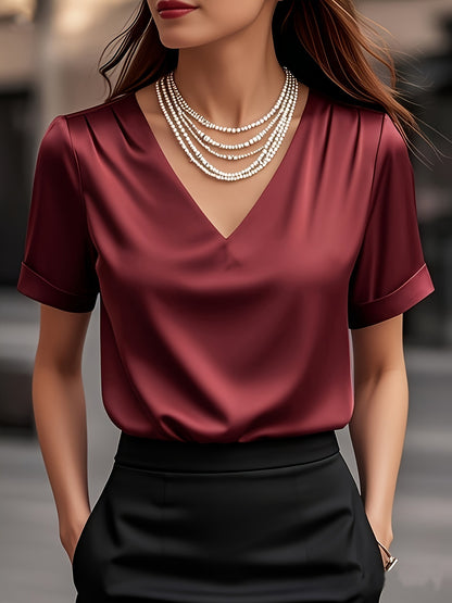 Summer Solid Color Pendant Small V-neck Short-sleeved Shirt Comfortable All-matching