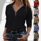 Fabric Lapel Zipper Casual Long Sleeve Women
