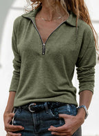 Fabric Lapel Zipper Casual Long Sleeve Women