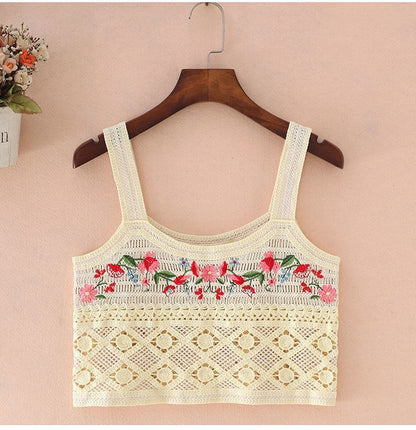 Hollow Knitted Short Inner Knitted Embroidery Sexy Small Sling Vest