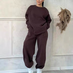 Women's Autumn And Winter Casual Loose Round Neck Long-sleeved Sweater Trousers Suit