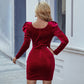 Autumn And Winter New European And American Slit Slim-fitting Velvet Long Sleeves Dress