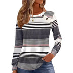 Casual Button Striped Long Sleeve Women's T-shirt