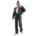 Women's Sports Suits Zipper Jacket And Wide Leg Pants Two-piece Set