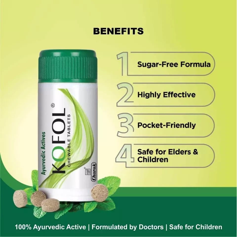 Charak Pharma KOFOL Ayurvedic 60 Pills for Sore Throat Pack Of 5