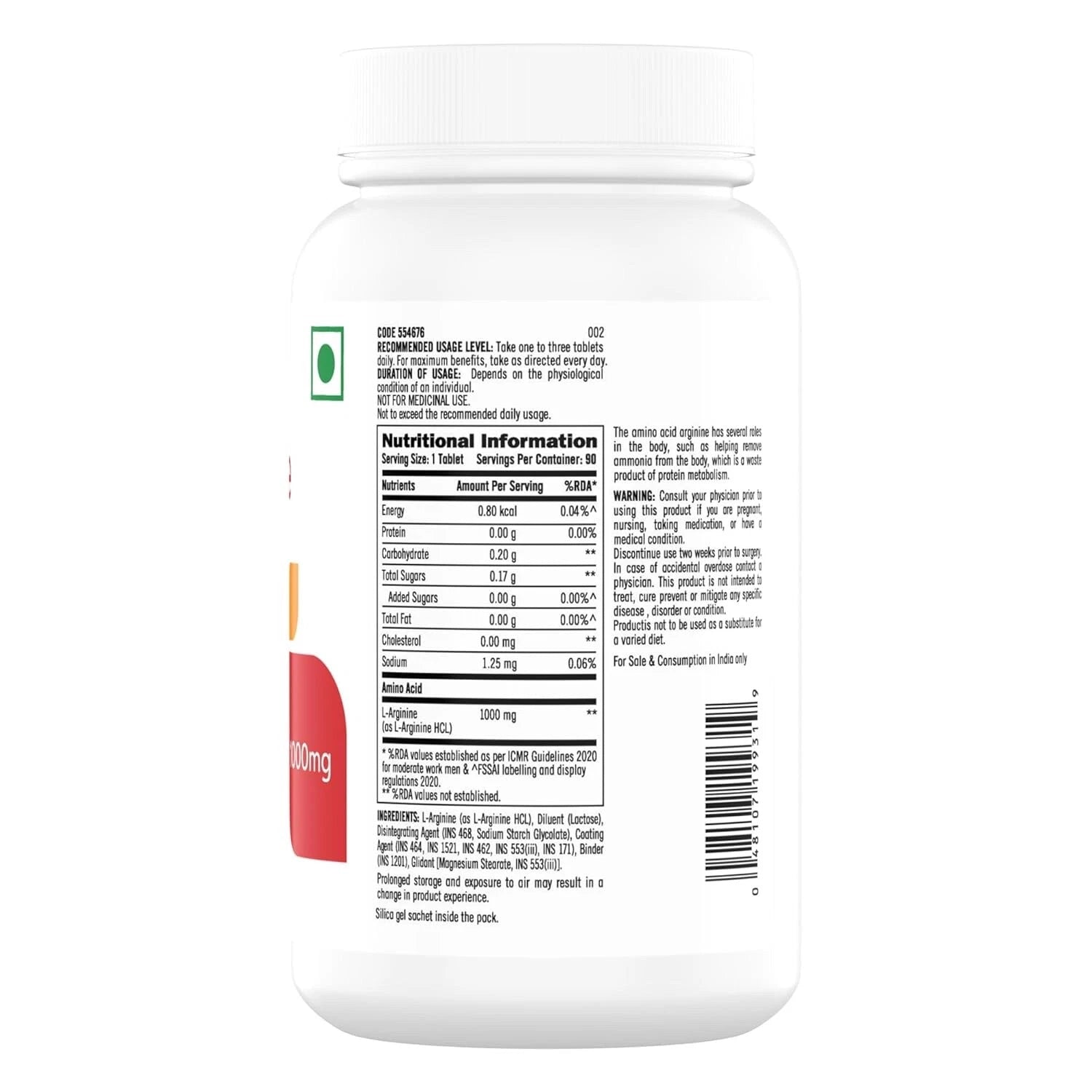 GNC L-Arginine 1000 mg | Fuels Muscle Growth | Boosts Nitric Oxide | 90 Tablets